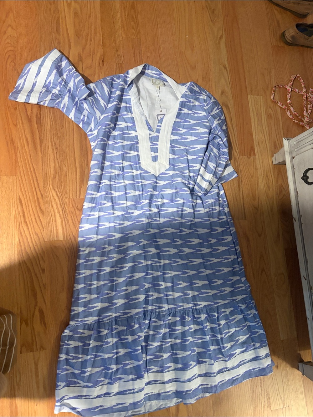 Sail to Sable Blue and White Printed V-Neck Maxi Dress